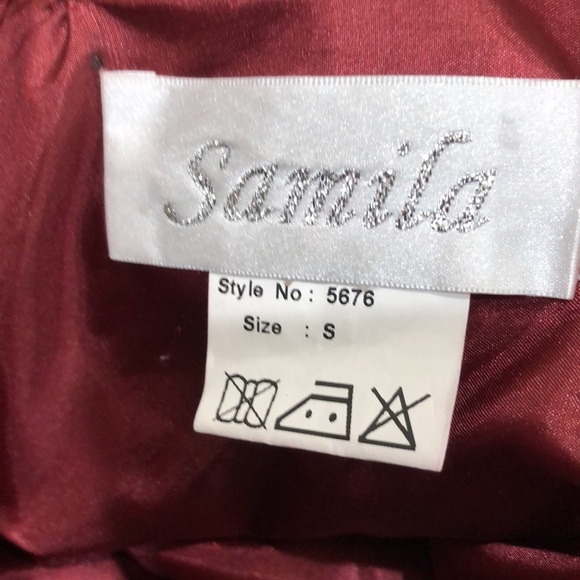 Samila Formal Maxi Dress Size XS Burgundy Beaded Sequin Open Back Gown - Picture 7 of 12